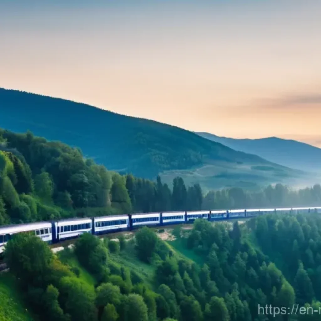 루마니아 기차 여행 - **A Panoramic Carpathian Train Journey**
A wide shot from a train window looking out over the br...