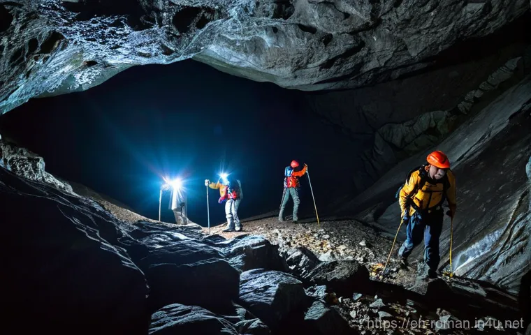 루마니아 동굴 탐험 - **Prompt:** An explorer, wearing appropriate insulated caving gear including a helmet with a headlam...