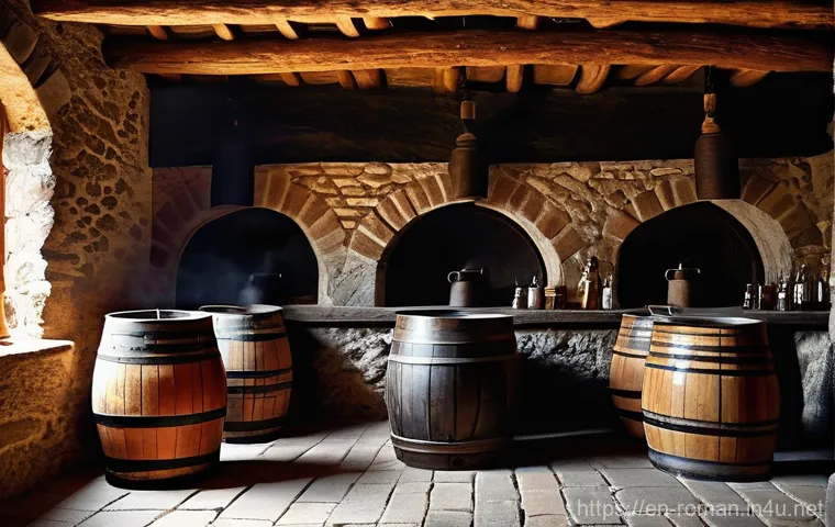 루마니아 맥주 브랜드 - **Prompt:** A historical scene depicting early Romanian brewing in a Daco-Roman era monastery. Monks...