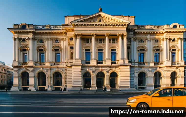 루마니아 국립미술관 - **Prompt:** A majestic, wide-angle exterior shot of the National Museum of Art of Romania, housed in...