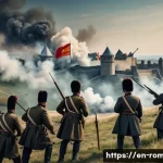 Home 19 루마니아 독립 전쟁 - A detailed historical battlefield scene depicting Romanian troops and Russian allies during the Sieg...