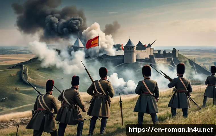 루마니아 독립 전쟁 - A detailed historical battlefield scene depicting Romanian troops and Russian allies during the Sieg...